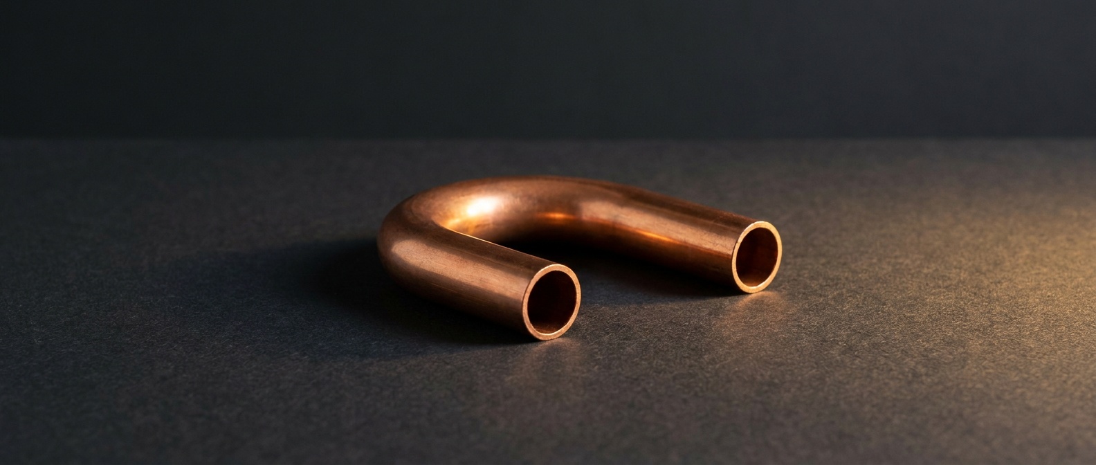 A short length of polished copper pipe on a dark surface